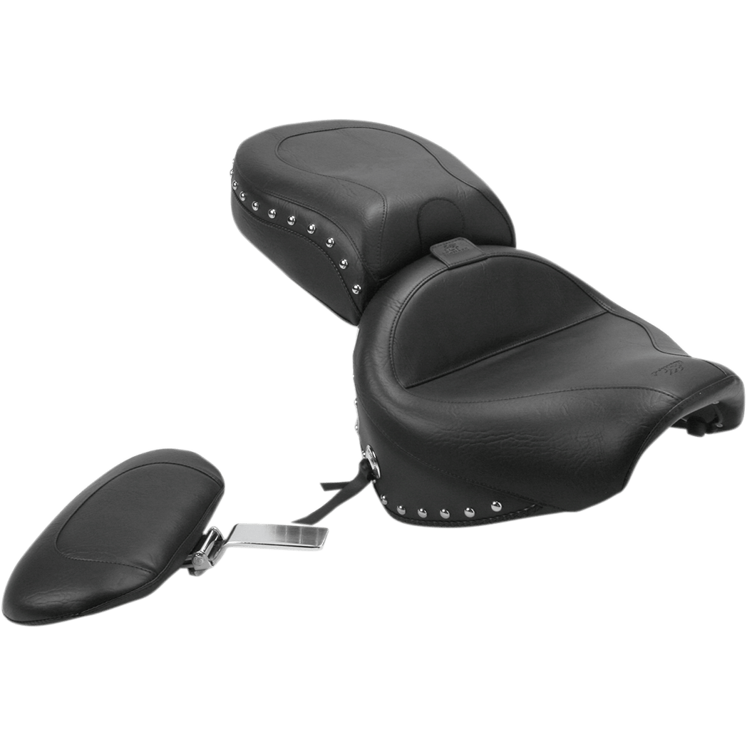 MUSTANG Seat Wide Touring With Driver Backrest Two-Piece Chrome Studded Black w/Conchos 79190