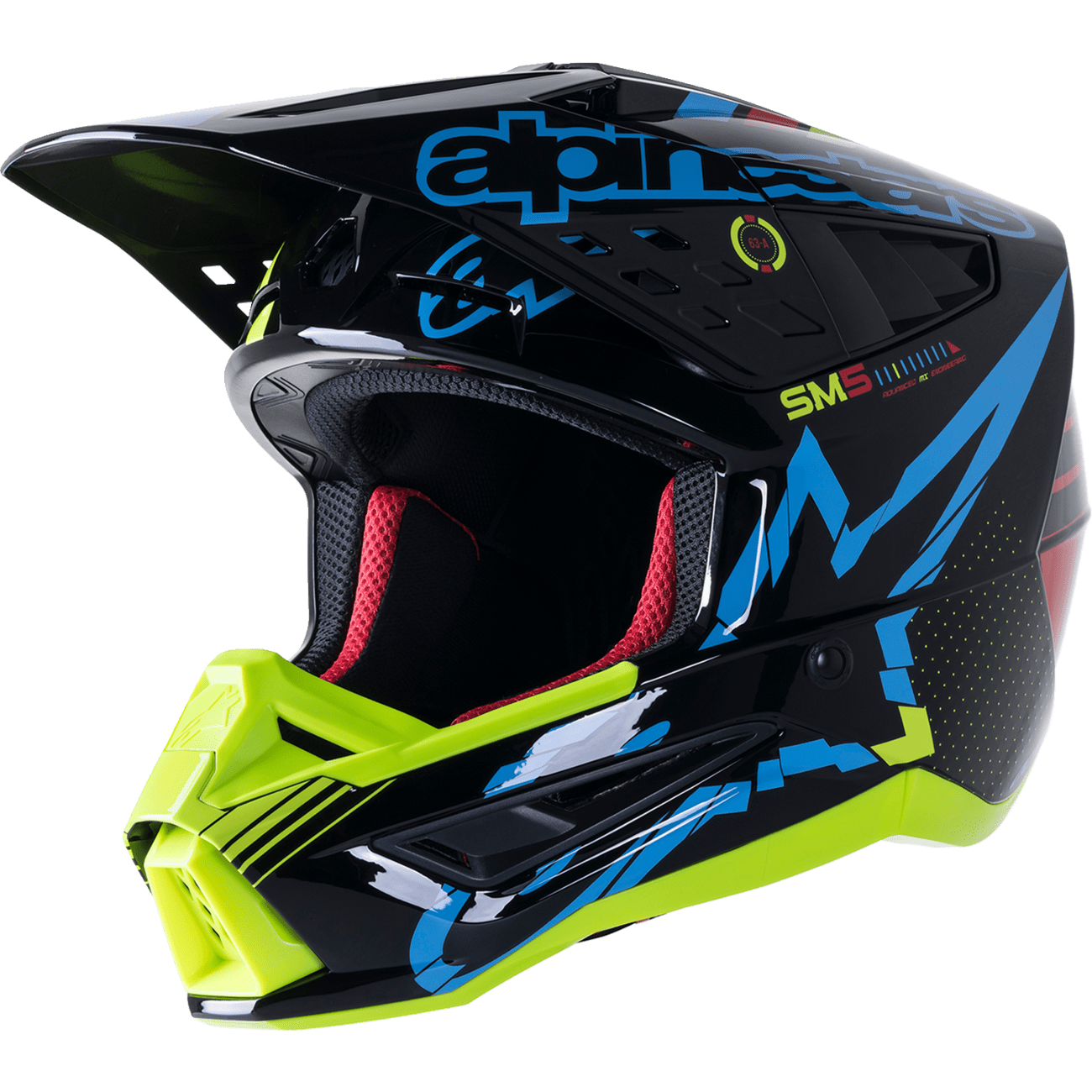 ALPINESTARS SM5 Helmet Action Gloss Black/Blue/Fluo Yellow Small 83061221757SM