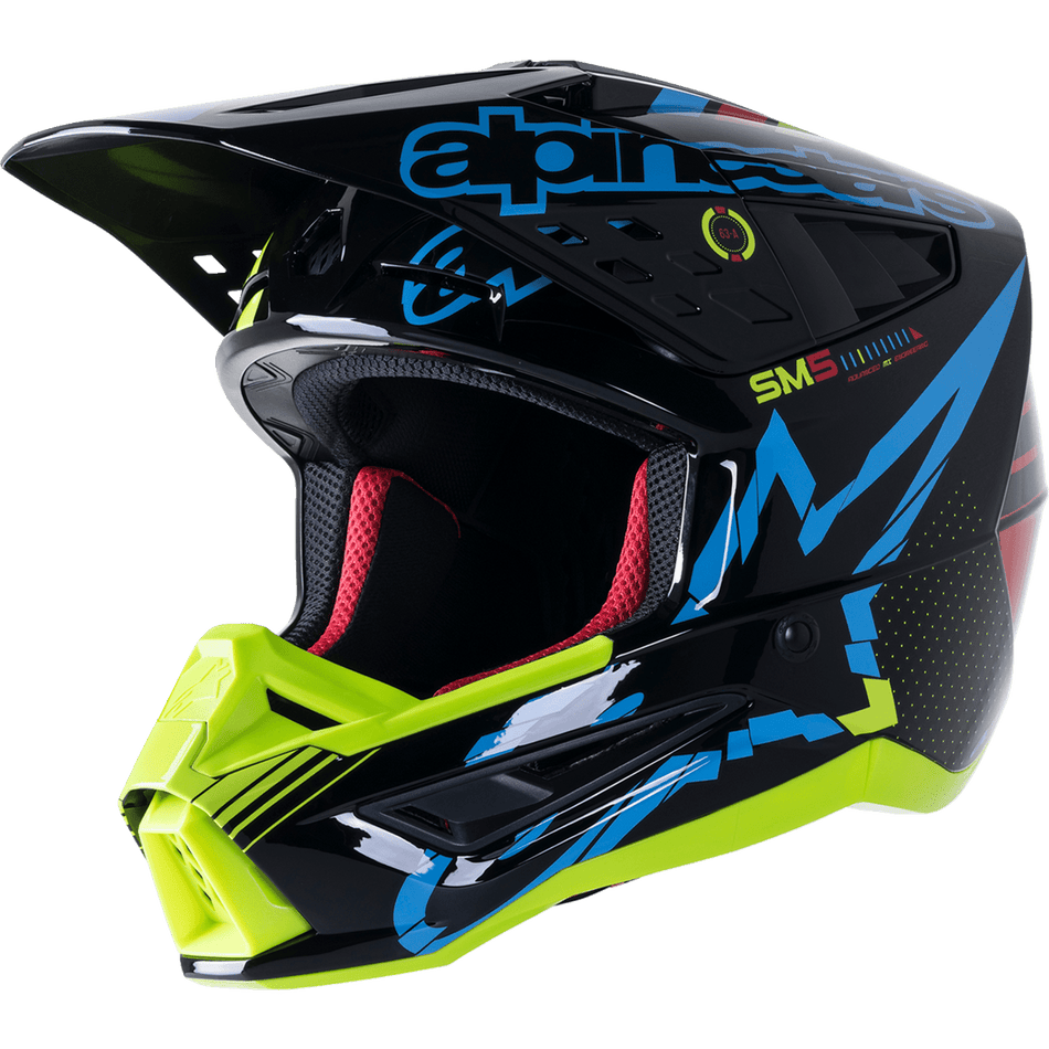 ALPINESTARS SM5 Helmet Action Gloss Black/Blue/Fluo Yellow Small 83061221757SM