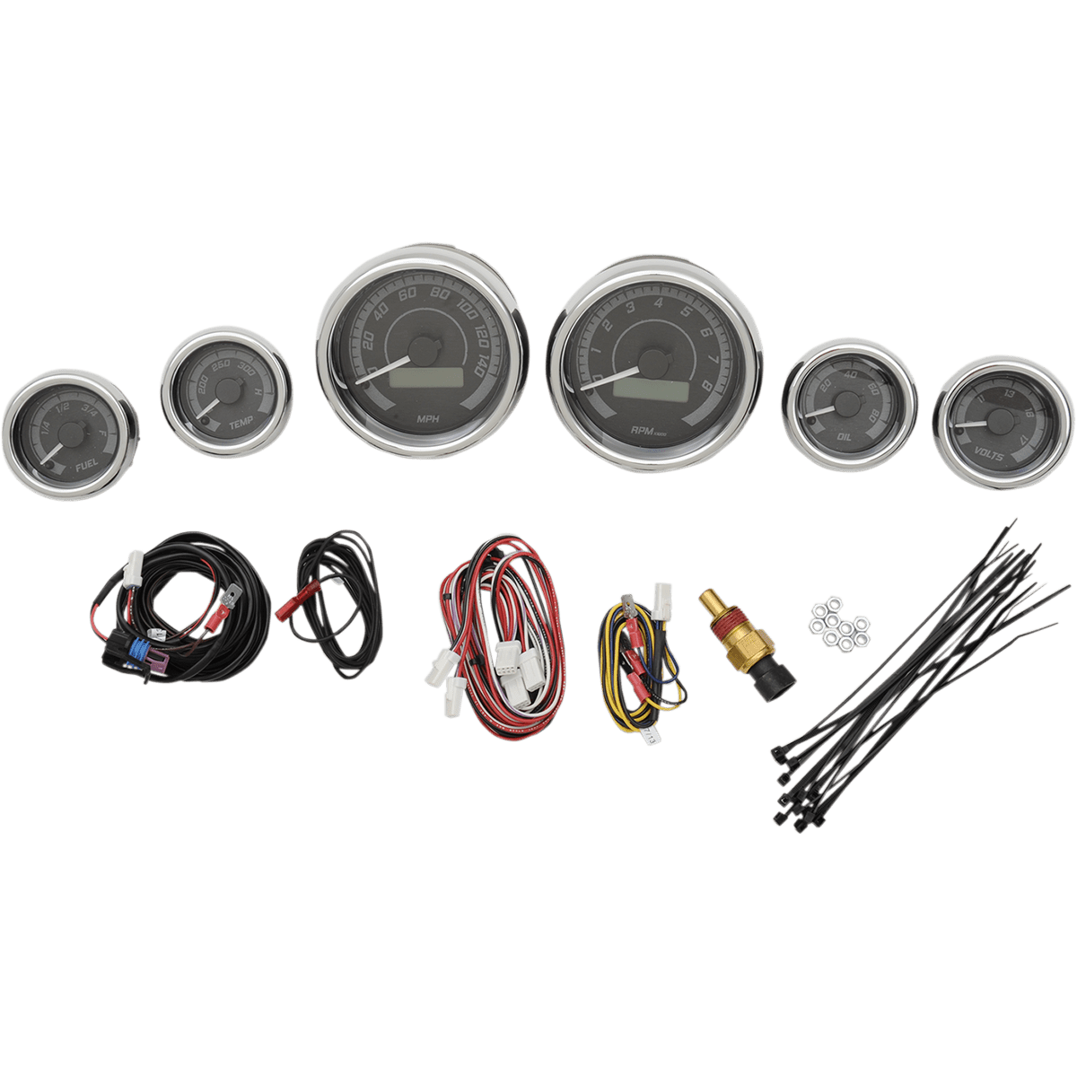 DAKOTA DIGITAL MVX-8K Series Analog/Digital 6-Gauge Kit Chrome Bezel Black Face with Gray Background MVX8604WKC