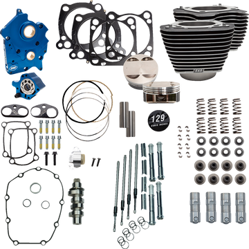 S&S CYCLE 129" Power Package Engine Performance Kit Chain Drive Oil Cooled Highlighted Fins M8