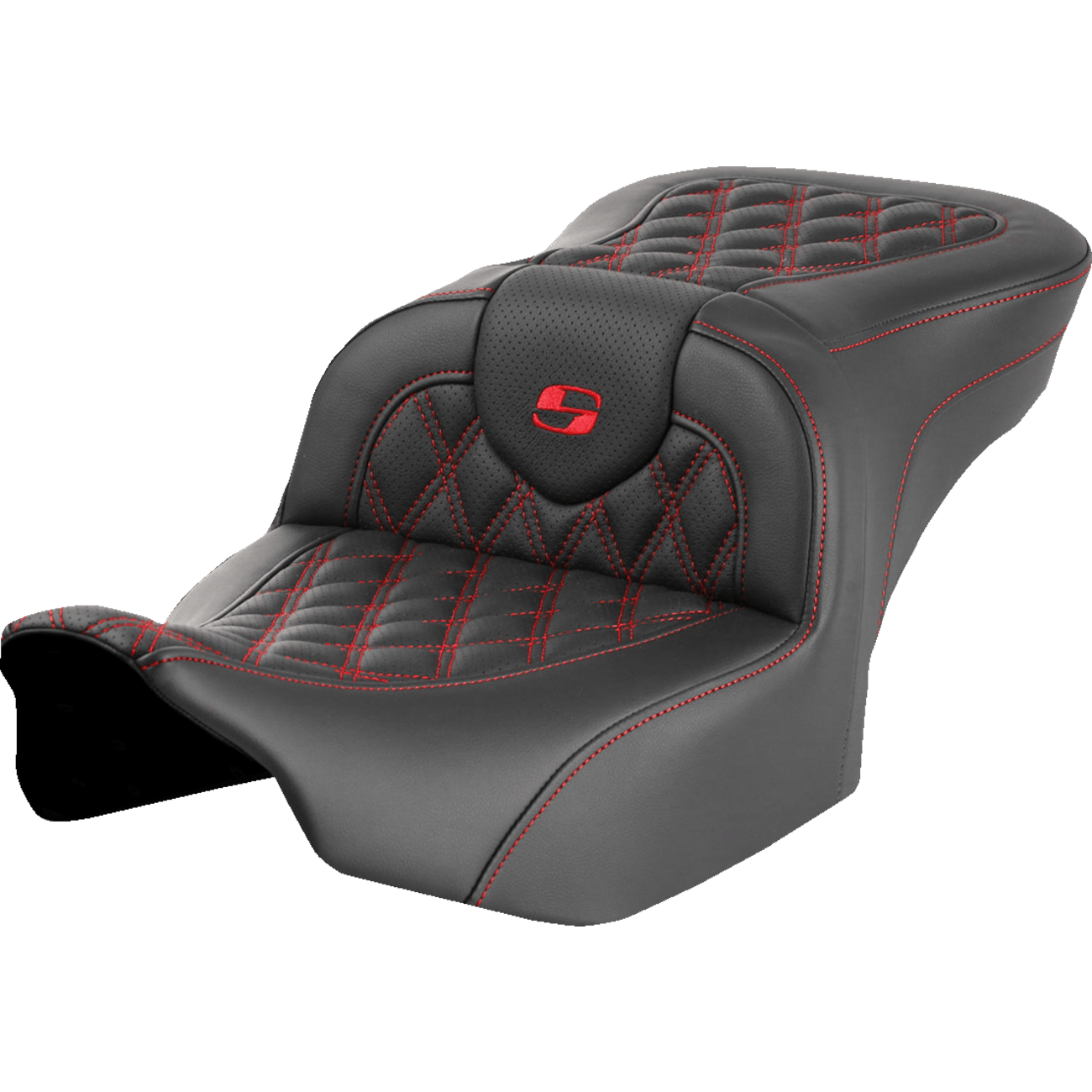 SADDLEMEN Roadsofa™ Seat without Backrest Red Lattice Stitch FLTR/FLHX '23-'24