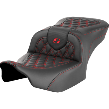 SADDLEMEN Roadsofa™ Seat without Backrest Red Lattice Stitch FLTR/FLHX '23-'24