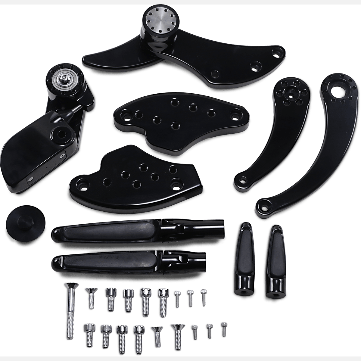 HAWG HALTERS Forward Control 18+ Softail Black Anodized Standard Folding Rubber Inlay Pegs Solid Lever FCKS18AFR