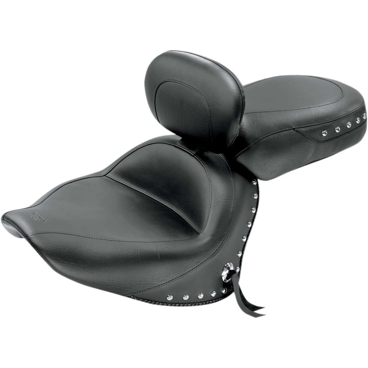 MUSTANG Seat Wide Touring With Driver Backrest Two-Piece Chrome Studded Black w/Conchos 79476