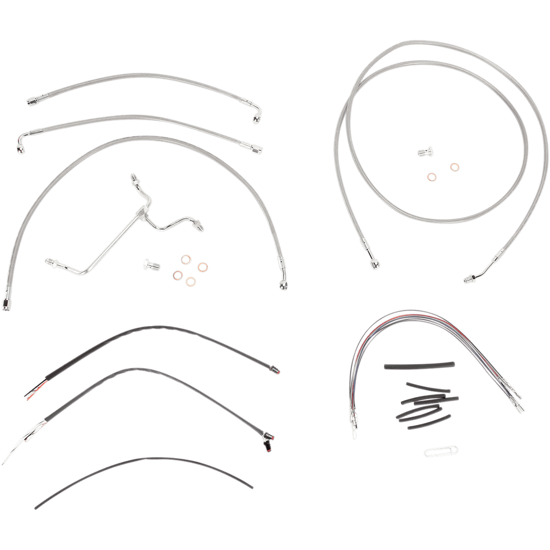 BURLY BRAND Handlebar Cable/Brake Line Kit Complete 15" Ape Hanger Handlebars Stainless Steel