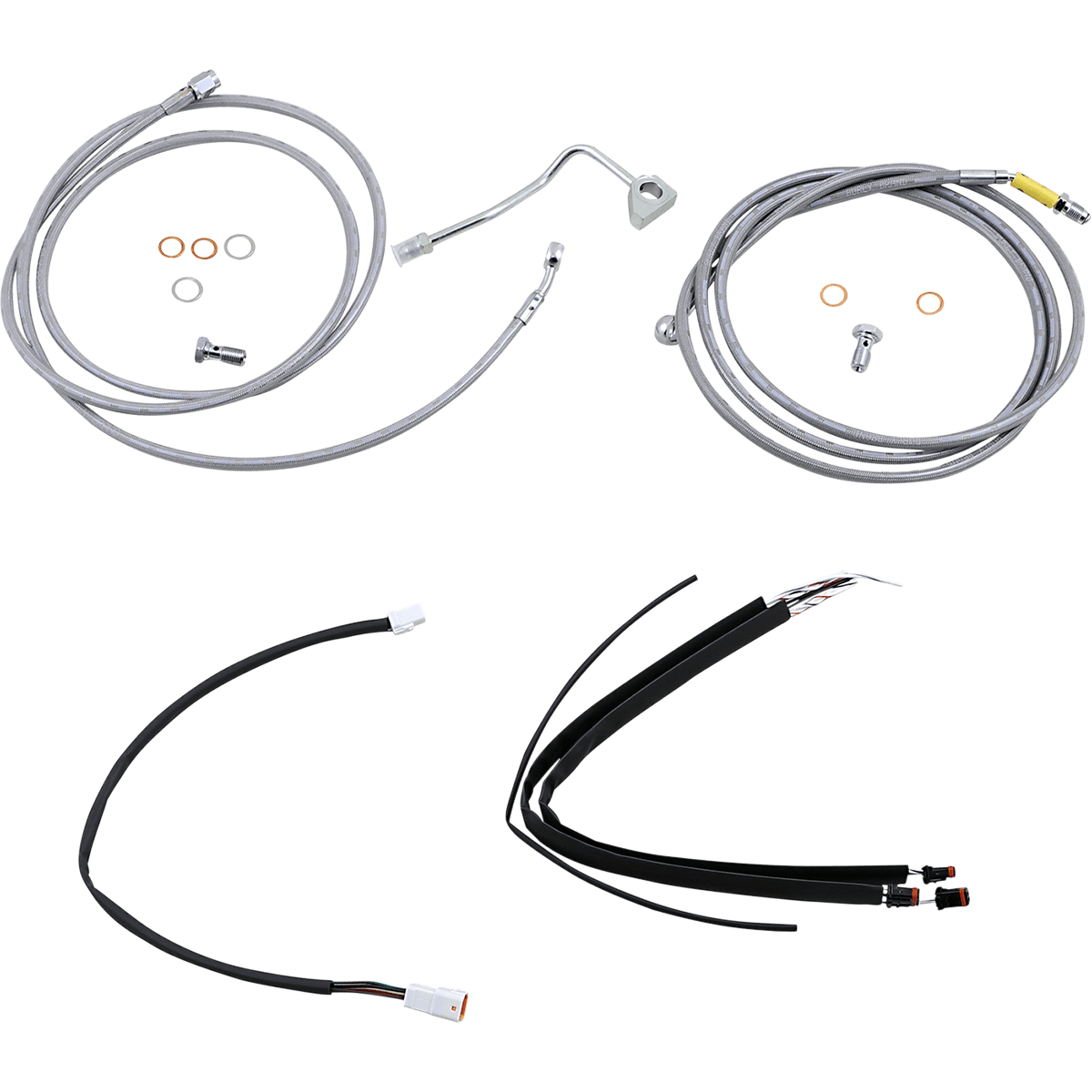 BURLY BRAND Handlebar Cable/Brake Line Kit Complete 13" Ape Hanger Handlebars Stainless Steel B301232