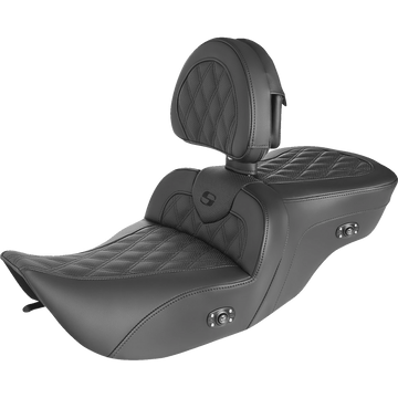 SADDLEMEN Roadsofa™ Seat without Backrest Full Lattice Stitch Heated '99-07 FLH 89706182BRHC