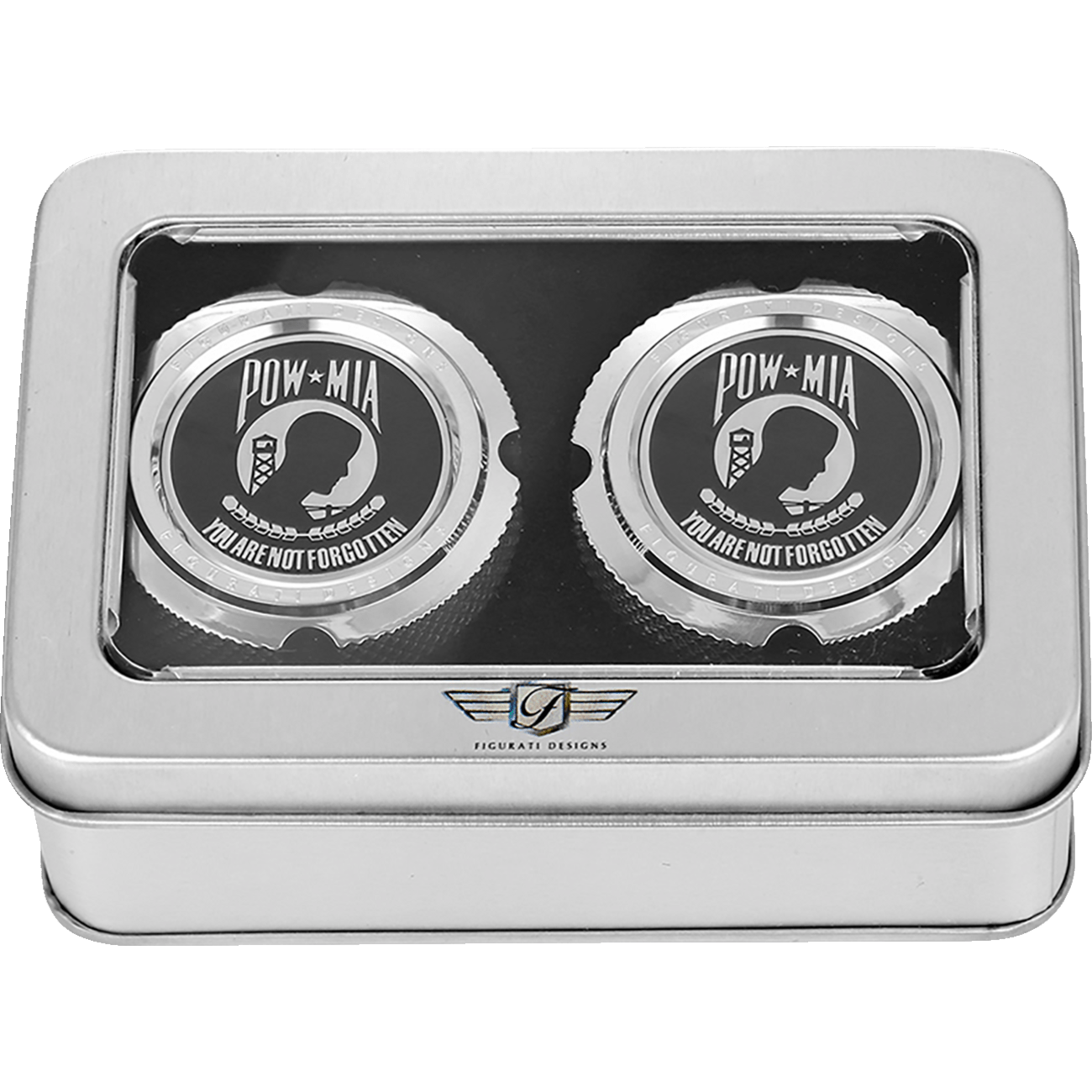 FIGURATI DESIGNS Axle Nut Cover Front Stainless Steel POW MIA Silver FD50FACSS