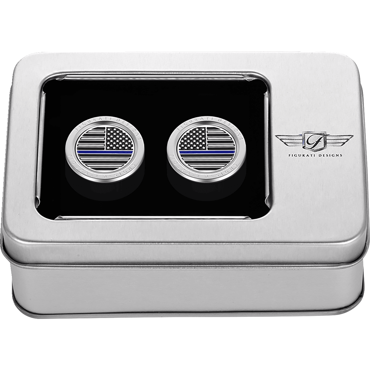 FIGURATI DESIGNS Docking Hardware Covers American Flag Blue Line Short Stainless Steel FD70DC2530SS