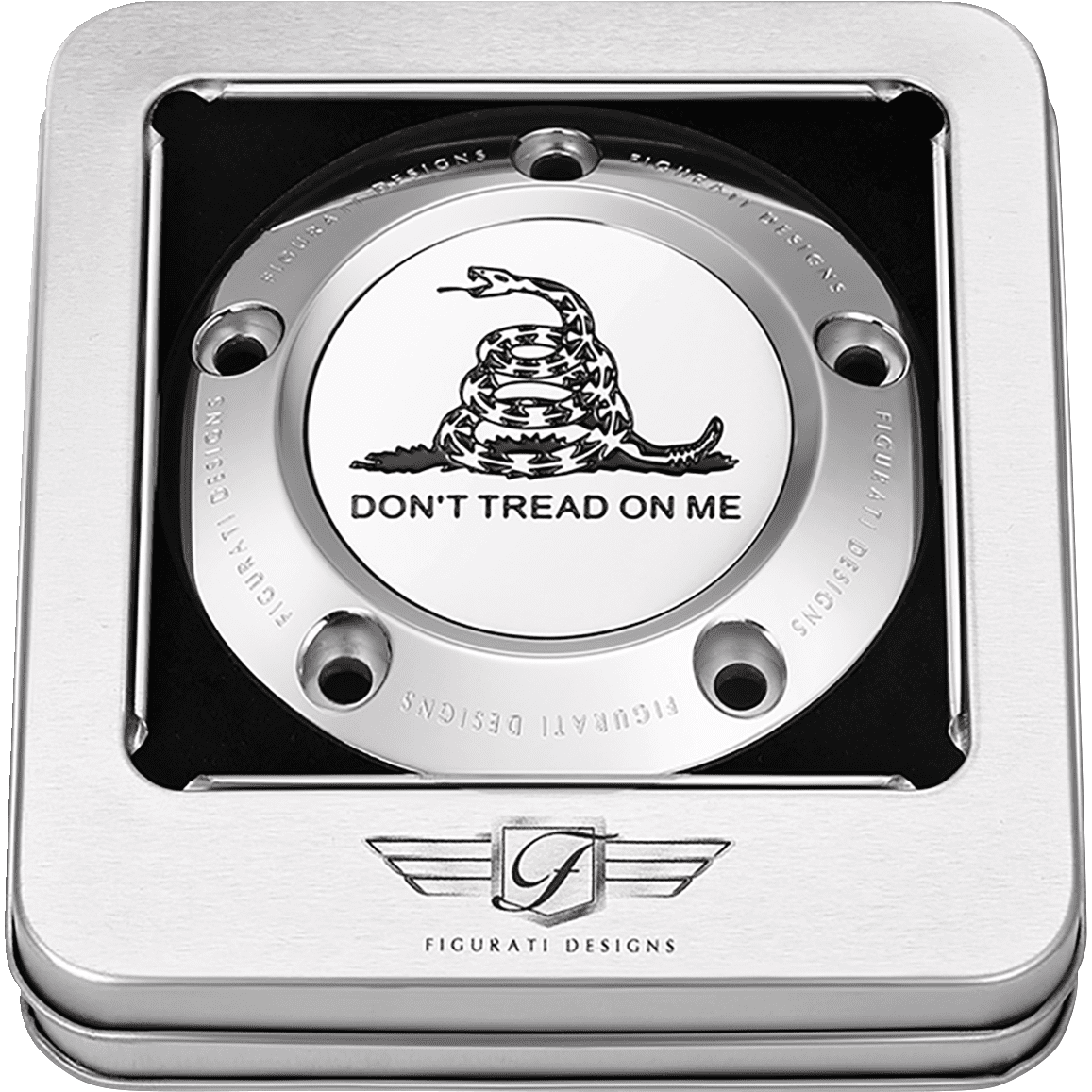 FIGURATI DESIGNS Timing Cover 5 Hole Don't Tread on Me Stainless Steel FD40TC5HSS