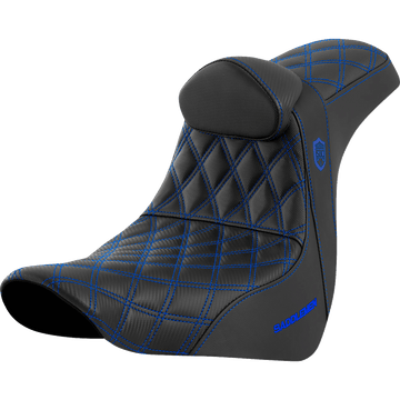 SADDLEMEN Pro Series SDC Performance Seat with Backrest Blue Stitch FL/FX '18-'23 SC81829BLURT