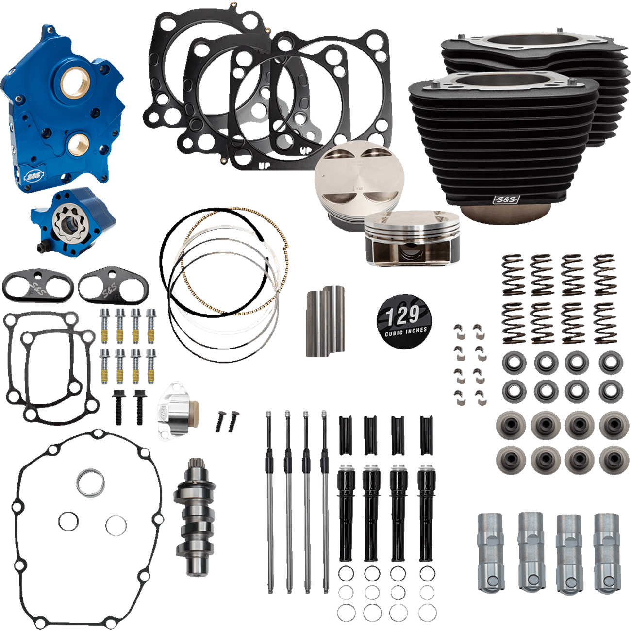 S&S CYCLE 129" Power Package Engine Performance Kit Chain Drive Oil Cooled Non-Highlighted Fins M8