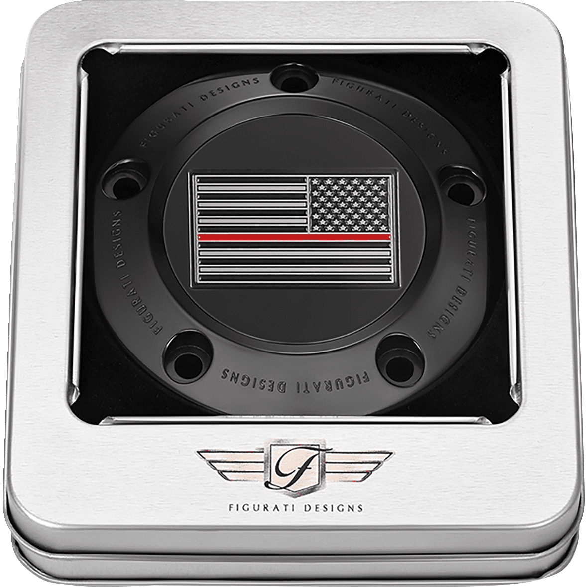 FIGURATI DESIGNS Timing Cover 5 Hole Red Line American Flag Black FD75TC5HBLK