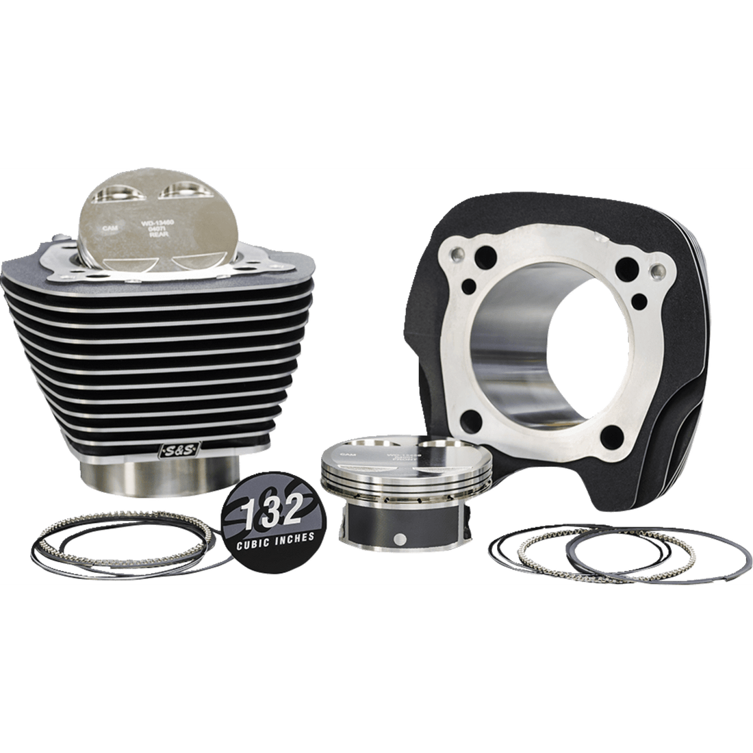 S&S CYCLE 132" Big-Bore Cylinder Kit Black Granite/Highlighted Fins M8