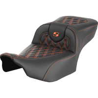 SADDLEMEN Roadsofa™ Extended Reach Seat without Backrest Lattice Orange Stitch FLTR/FLHX '23-'24