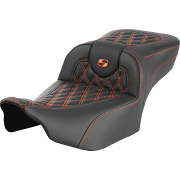 SADDLEMEN Roadsofa™ Extended Reach Seat without Backrest Lattice Orange Stitch FLTR/FLHX '23-'24