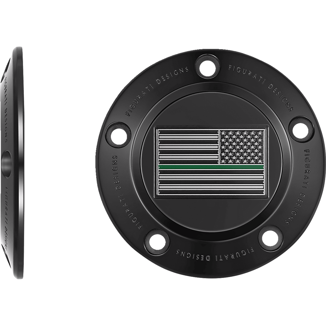 FIGURATI DESIGNS Timing Cover 5 Hole Green Line American Flag Black FD72TC5HBLK