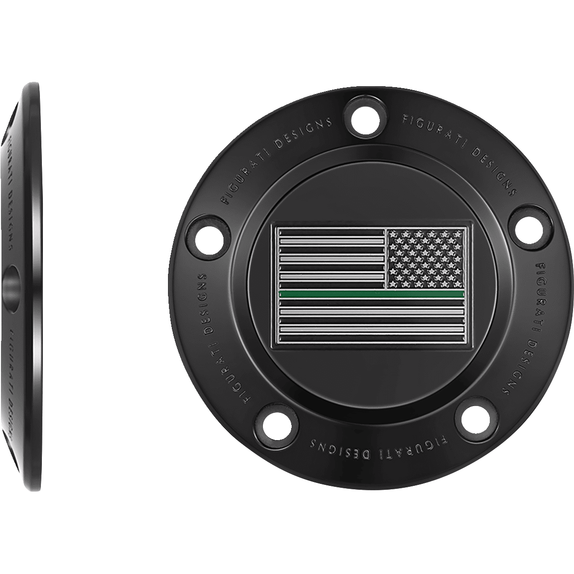 FIGURATI DESIGNS Timing Cover 5 Hole Green Line American Flag Black FD72TC5HBLK