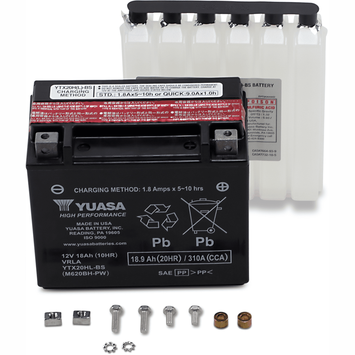 YUASA AGM Battery YTX20HL-BS-PW .93 L