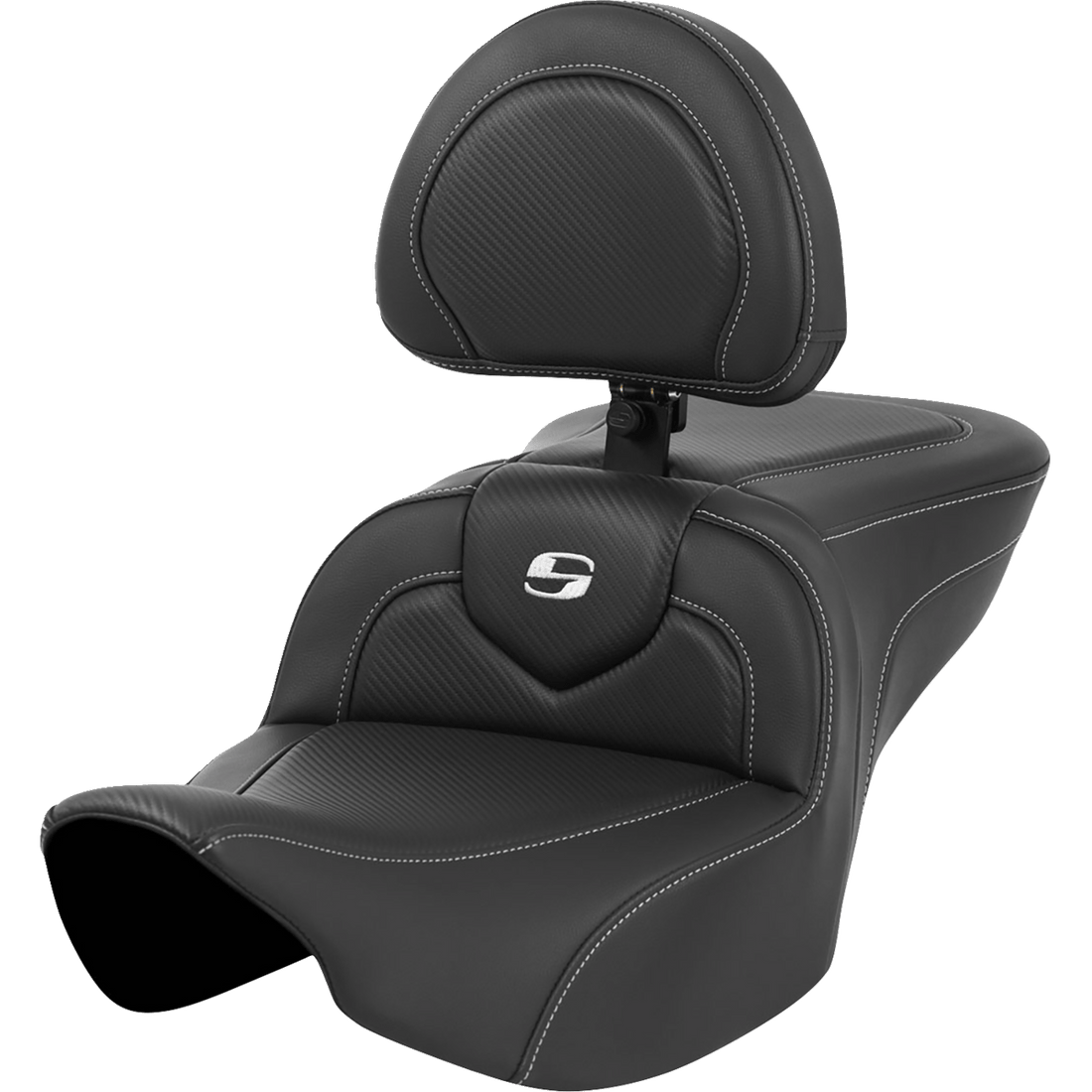 SADDLEMEN Roadsofa™ Seat Carbon Fiber Silver Stitch/Silver Logo with Backrest FL '23-'24 82307185BR