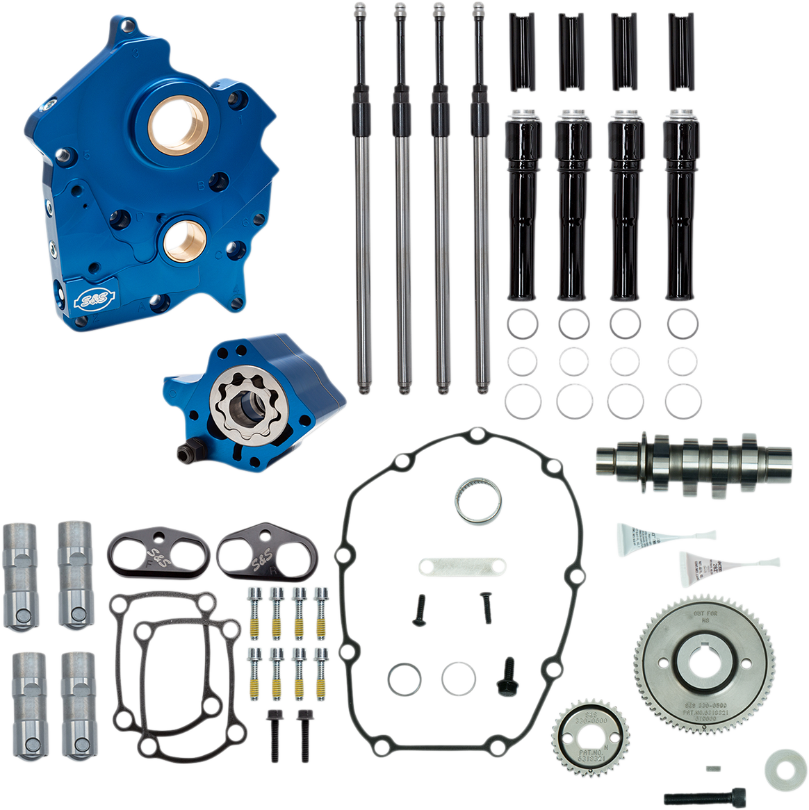 S&S CYCLE Cam Chest Kit with Plate Gear Drive Water Cooled 475 Cam Black Pushrods- M8 3101010A