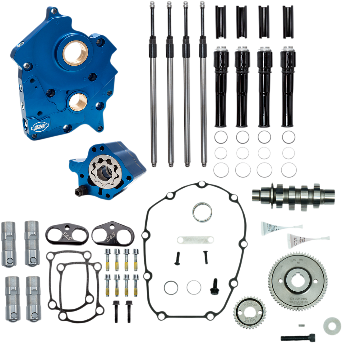 S&S CYCLE Cam Chest Kit with Plate Gear Drive Water Cooled 475 Cam Black Pushrods- M8 3101010A