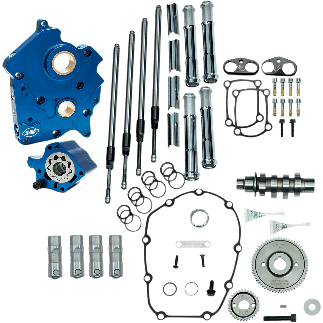 S&S CYCLE Cam Chest Kit with Plate Gear Drive Oil Cooled 465 Cam Chrome Pushrods M8 3101005A