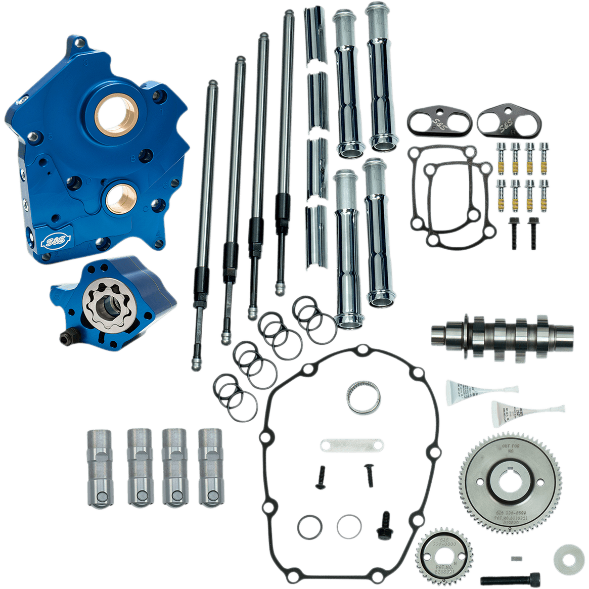 S&S CYCLE Cam Chest Kit with Plate Gear Drive Oil Cooled 465 Cam Chrome Pushrods M8 3101005A