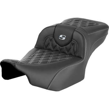 SADDLEMEN Roadsofa™ Extended Reach Seat without Backrest Lattice Silver Stitch FLTR/FLHX '23-'24