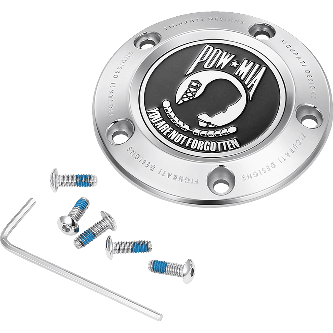 FIGURATI DESIGNS Timing Cover 5 Hole POW MIA Stainless Steel FD50TC5HSS