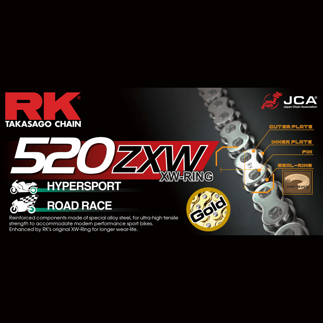 RK 520 ZXW Drive Chain 120 Links Gold GB520ZXW120