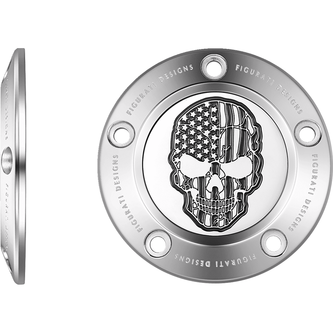 FIGURATI DESIGNS Timing Cover 5 Hole Skull Contrast Cut Stainless Steel FD27TC5HSS