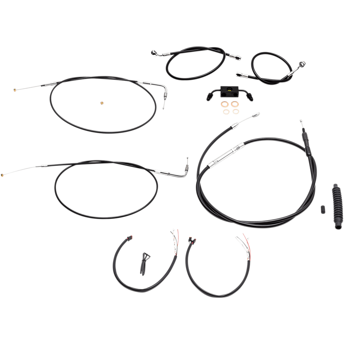 LA CHOPPERS Handlebar Cable/Brake Line Kit Complete 12" 14" Handlebars Black Vinyl LA8231KT213B