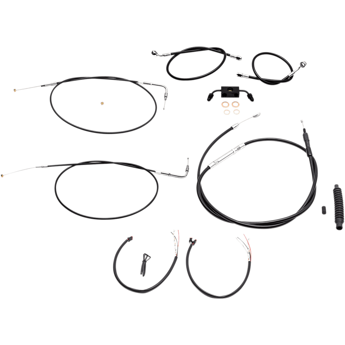 LA CHOPPERS Handlebar Cable/Brake Line Kit Complete 15" 17" Handlebars Black Vinyl LA8231KT216B