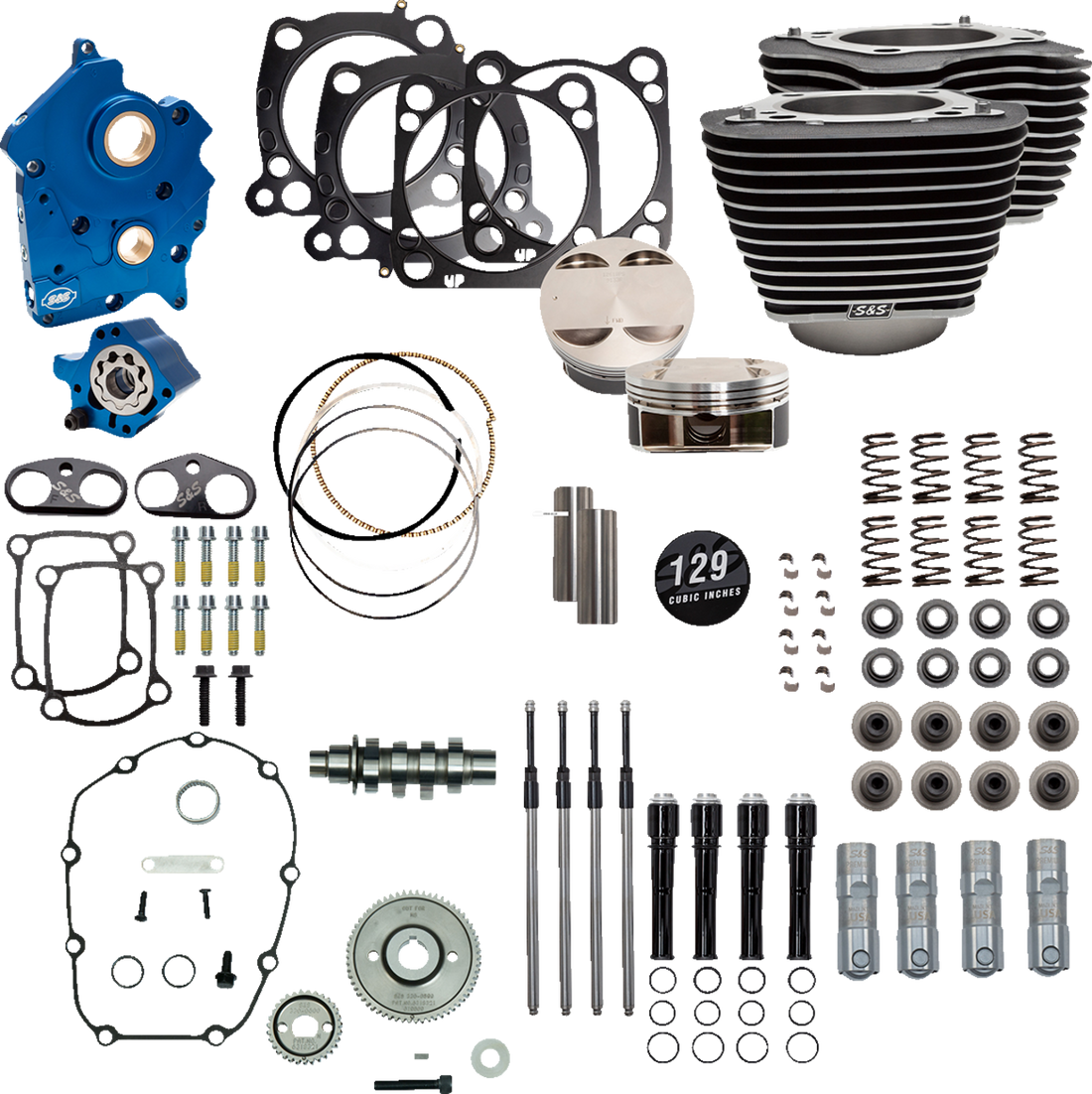 S&S CYCLE 129" Power Package Engine Performance Kit Gear Drive Oil Cooled Highlighted Fins M8