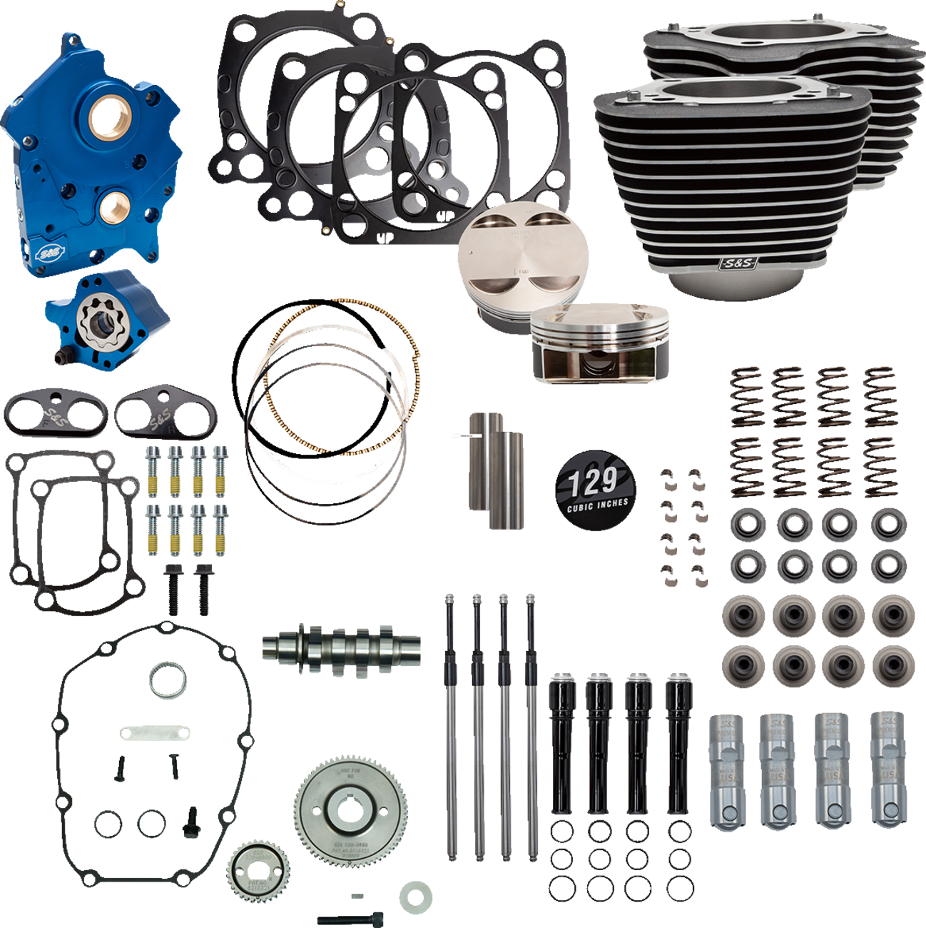 S&S CYCLE 129" Power Package Engine Performance Kit Gear Drive Oil Cooled Highlighted Fins M8