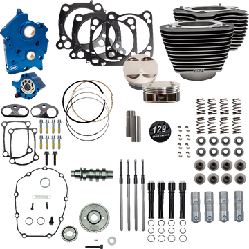 S&S CYCLE 129" Power Package Engine Performance Kit Gear Drive Oil Cooled Highlighted Fins M8