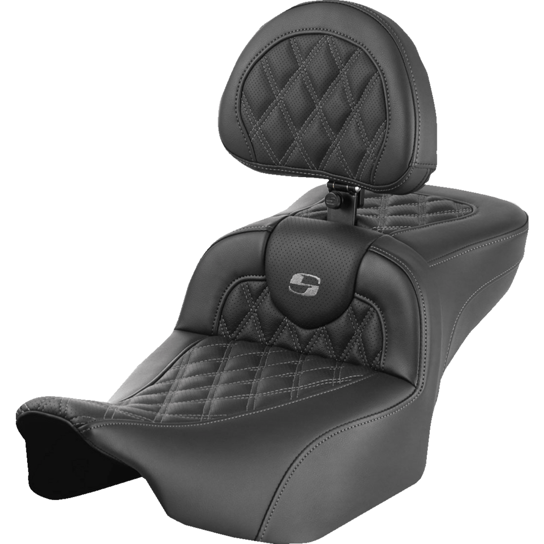 SADDLEMEN Roadsofa™ Extended Reach Seat with Backrest Lattice Stitch Gray Stitch FLTR/FLHX '23-'24