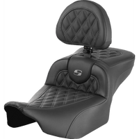 SADDLEMEN Roadsofa™ Extended Reach Seat with Backrest Lattice Stitch Gray Stitch FLTR/FLHX '23-'24