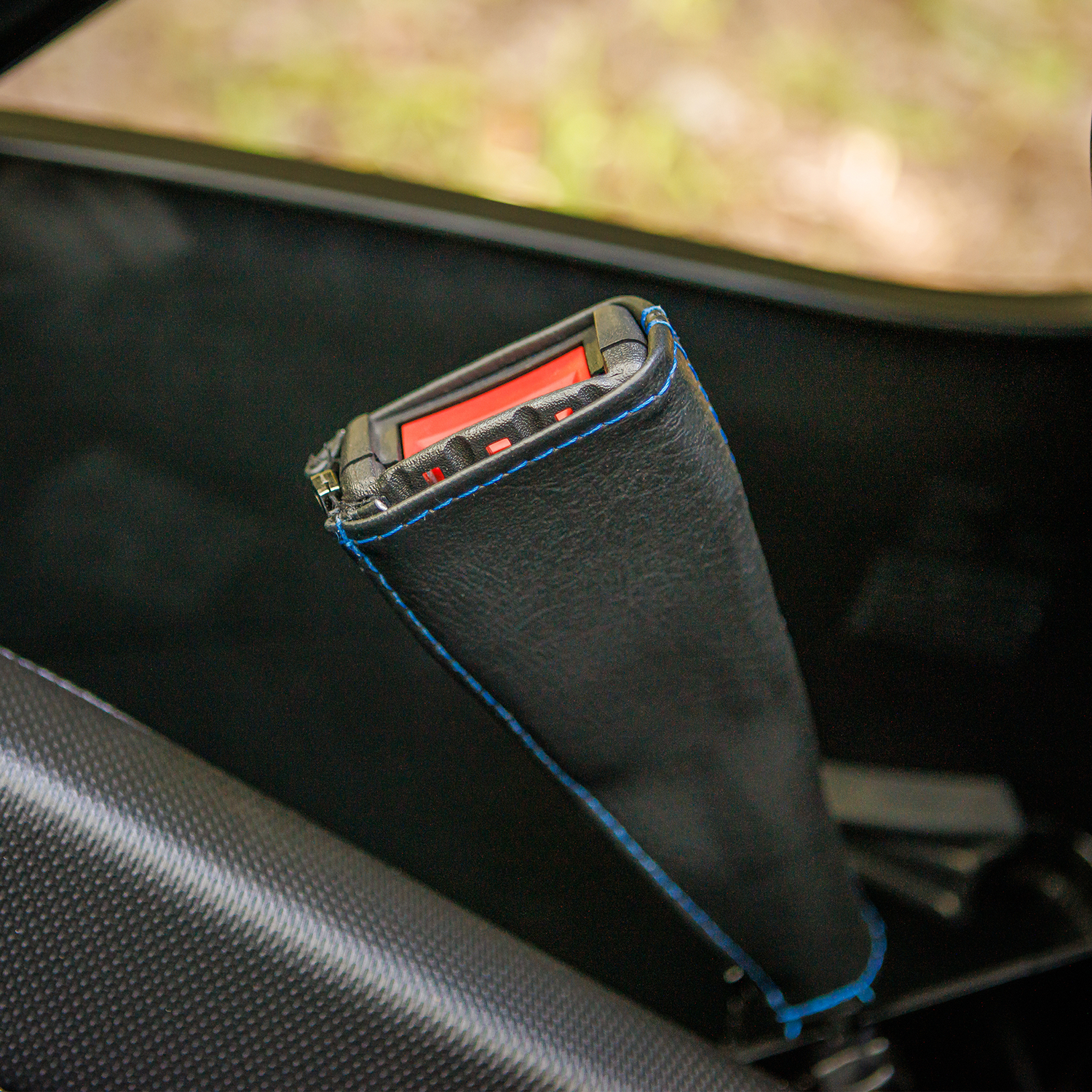 SHOW CHROME Seat Belt Covers Black w/ Blue Stitching