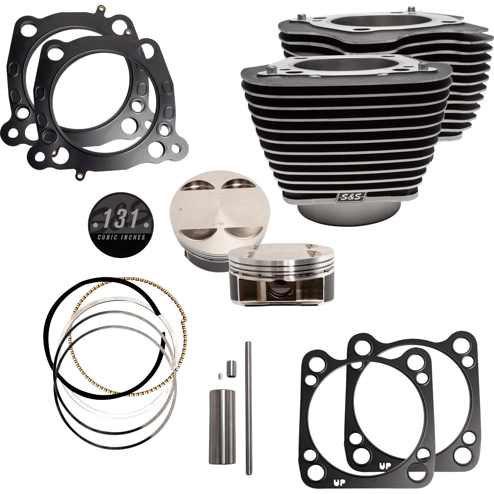 S&S CYCLE Cylinder & Piston Kit 131" Wrinkle Black with Highlighted Fins M8