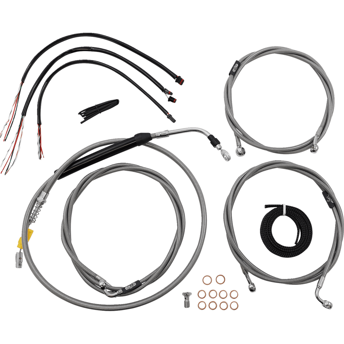 LA CHOPPERS Handlebar Cable/Brake Line Kit Complete 12" 14" Handlebars Stainless LA8056KT213