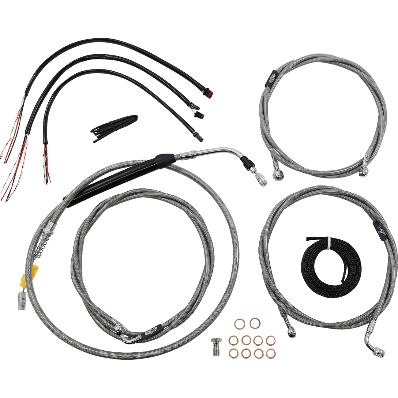 LA CHOPPERS Handlebar Cable/Brake Line Kit Complete 12" 14" Handlebars Stainless LA8056KT213