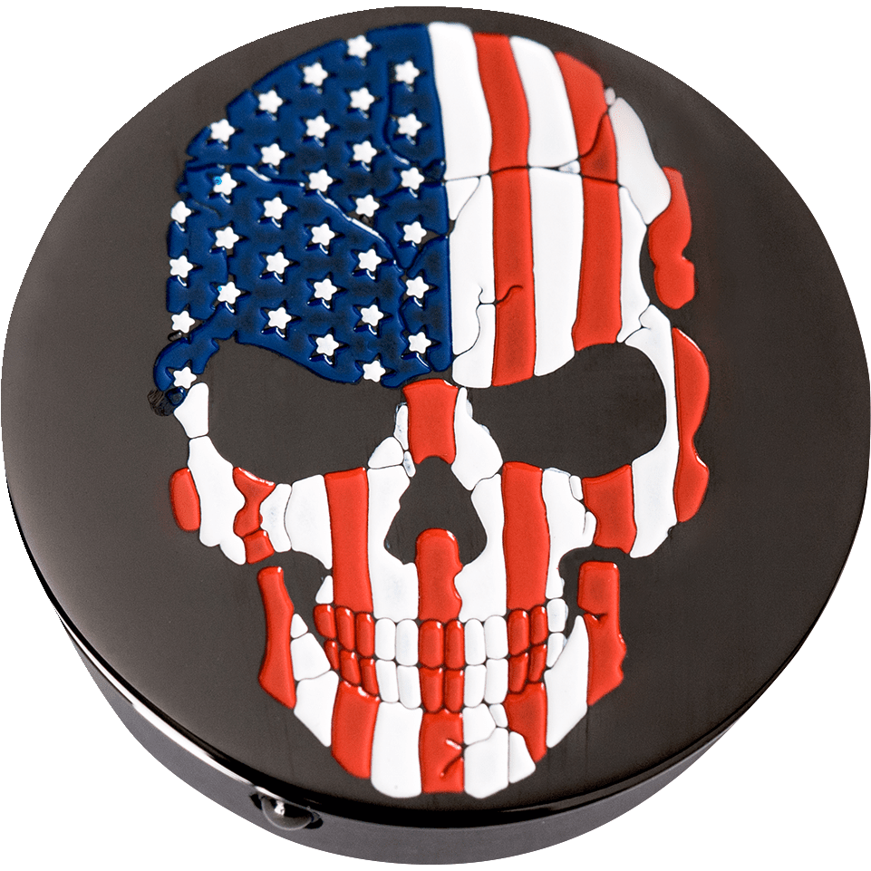 FIGURATI DESIGNS Swing Arm Covers Red/White/Blue Flag Skull Custom Black FD25AFSKULLBK