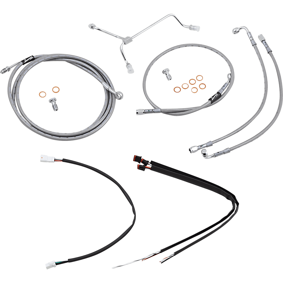 BURLY BRAND Handlebar Cable/Brake Line Kit Complete 14" Ape Hanger Handlebars Stainless Steel