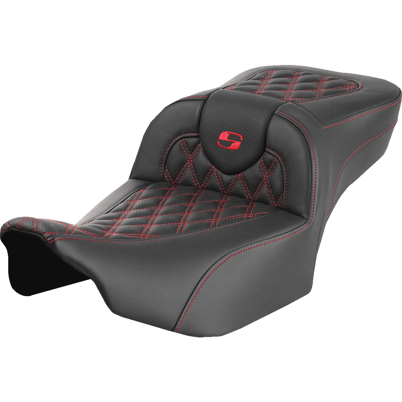 SADDLEMEN Roadsofa™ Extended Reach Seat without Backrest Lattice Stitch Red Stitch FLTR/FLHX '23-'24