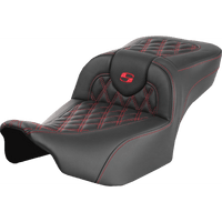 SADDLEMEN Roadsofa™ Extended Reach Seat without Backrest Lattice Stitch Red Stitch FLTR/FLHX '23-'24