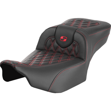 SADDLEMEN Roadsofa™ Extended Reach Seat without Backrest Lattice Stitch Red Stitch FLTR/FLHX '23-'24