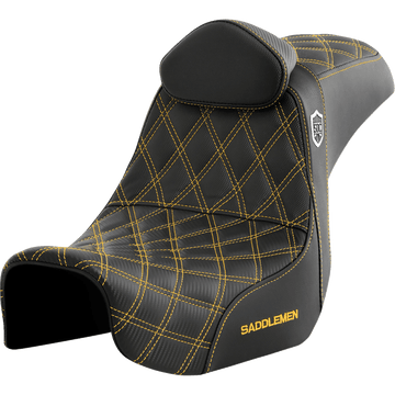 SADDLEMEN Pro Series SDC Performance Seat with Backrest Gold Stitch Dyna '06-'17 SC80604GOLRT